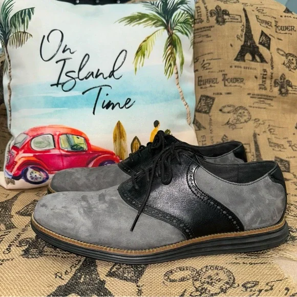 Cole Haan Men'S Oxford Grand Grey Suede Black Leather Shoes Size 12 - Picture 1 of 12